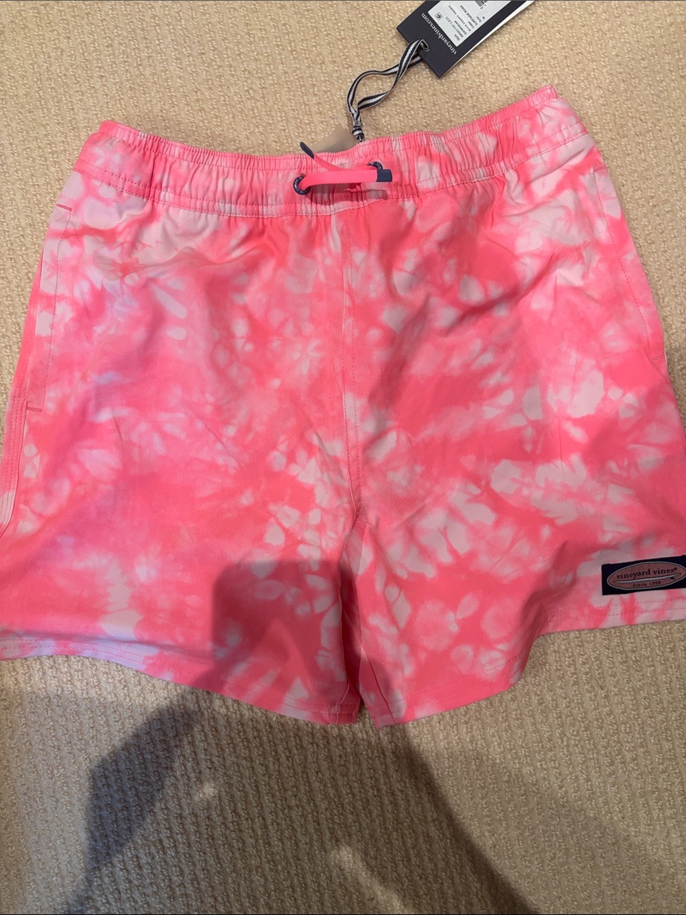 Vineyard Vines Coral Pink Tie-Dye boys swim trunks